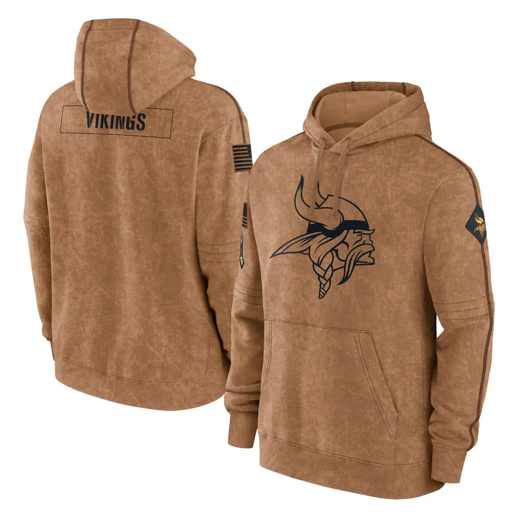 harde MN.Vikings Brown Salute to Service Pullover Hoodies Limited Game Blank Player Stitched Jerseys