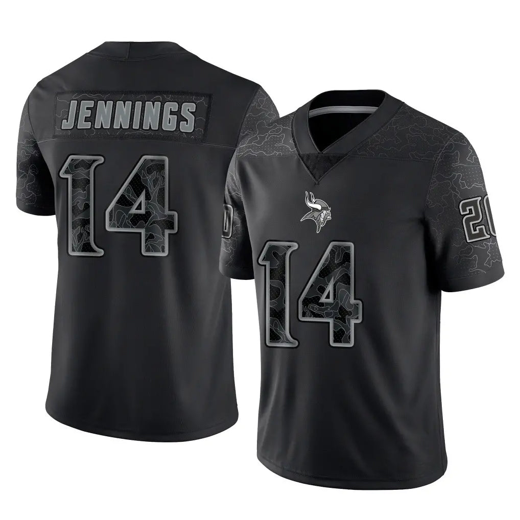 harde MN.Vikings #14 Jauan Jennings Player Black Reflective LImited Home Game Stitched Jerseys
