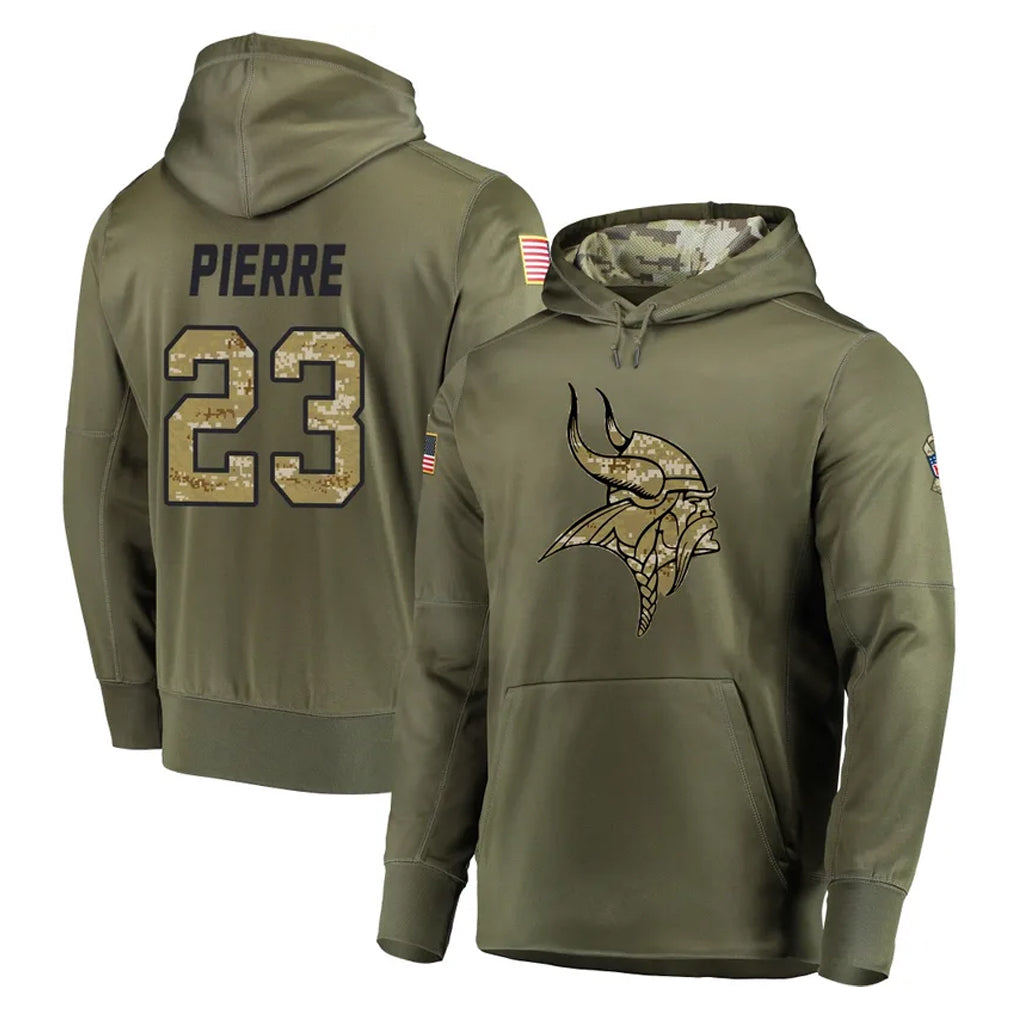 harde MN.Vikings #23 James Pierre Player Olive Salute to Service Pullover Hoodies Home Game Stitched Jerseys