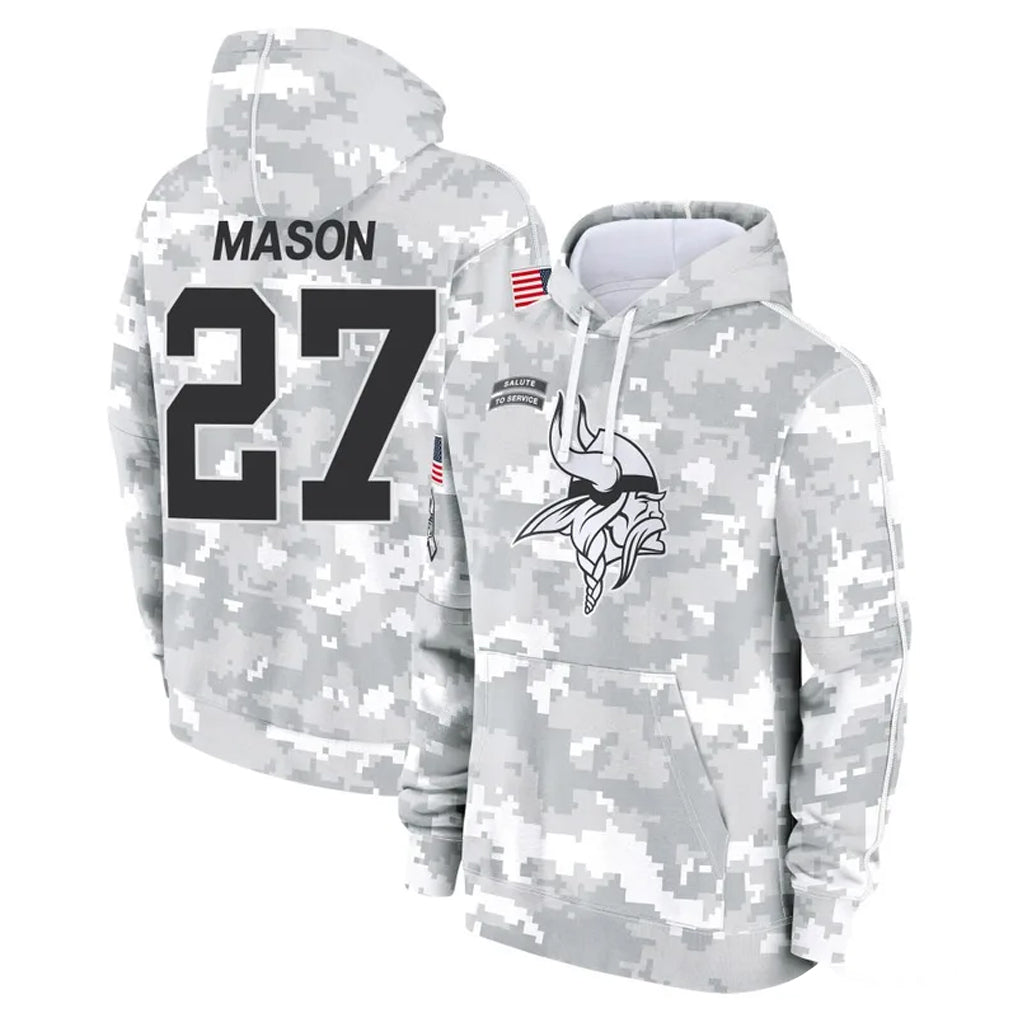 harde MN.Vikings #27 Jordan Mason Player Arctic Camo Salute to Service Pullover Hoodies Limited Game Stitched Jerseys