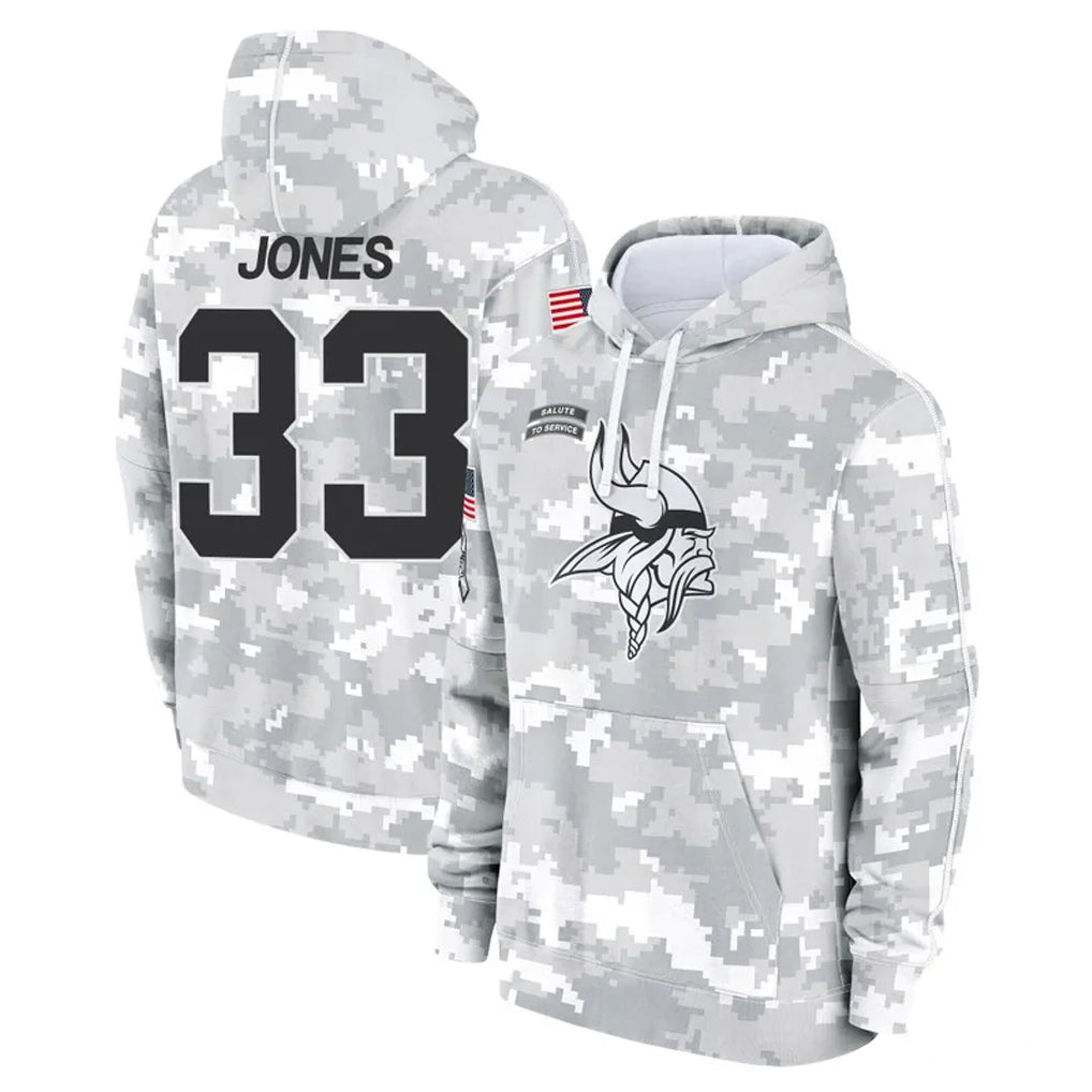 harde MN.Vikings #33 Aaron Jones Sr. Player Arctic Camo Salute to Service Pullover Hoodies Limited Game Stitched Jerseys