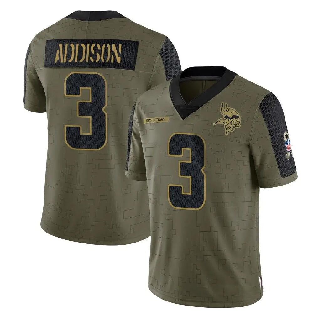harde MN.Vikings #3 Jordan Addison Player Olive Salute To Service Limited Game Stitched Jerseys