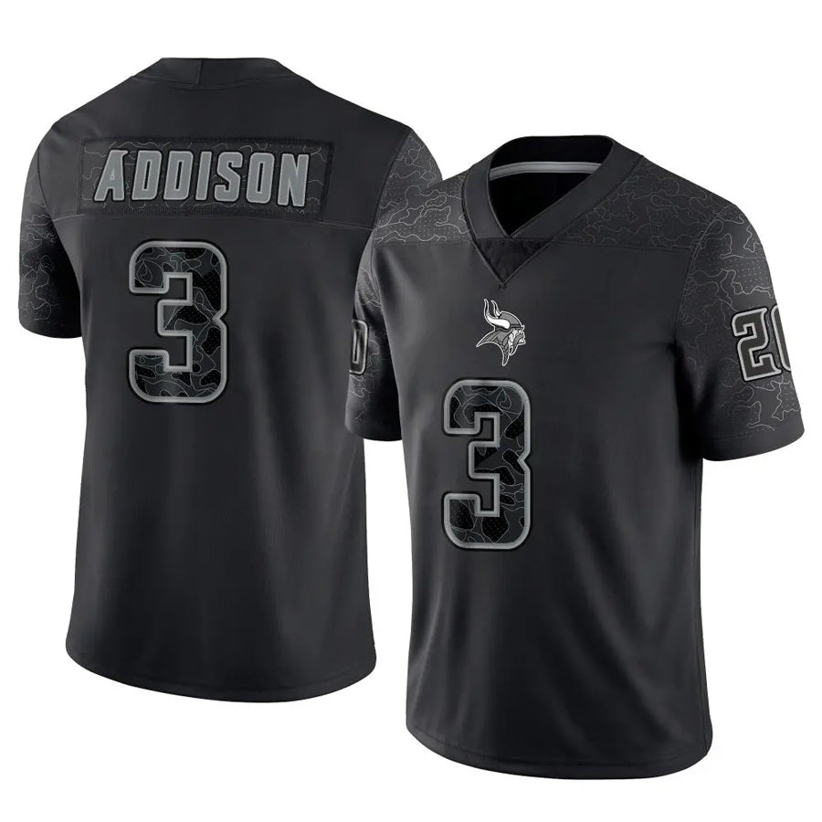 harde MN.Vikings #3 Jordan Addison Player Black REFLECTIVE Limited Stitched Jerseys