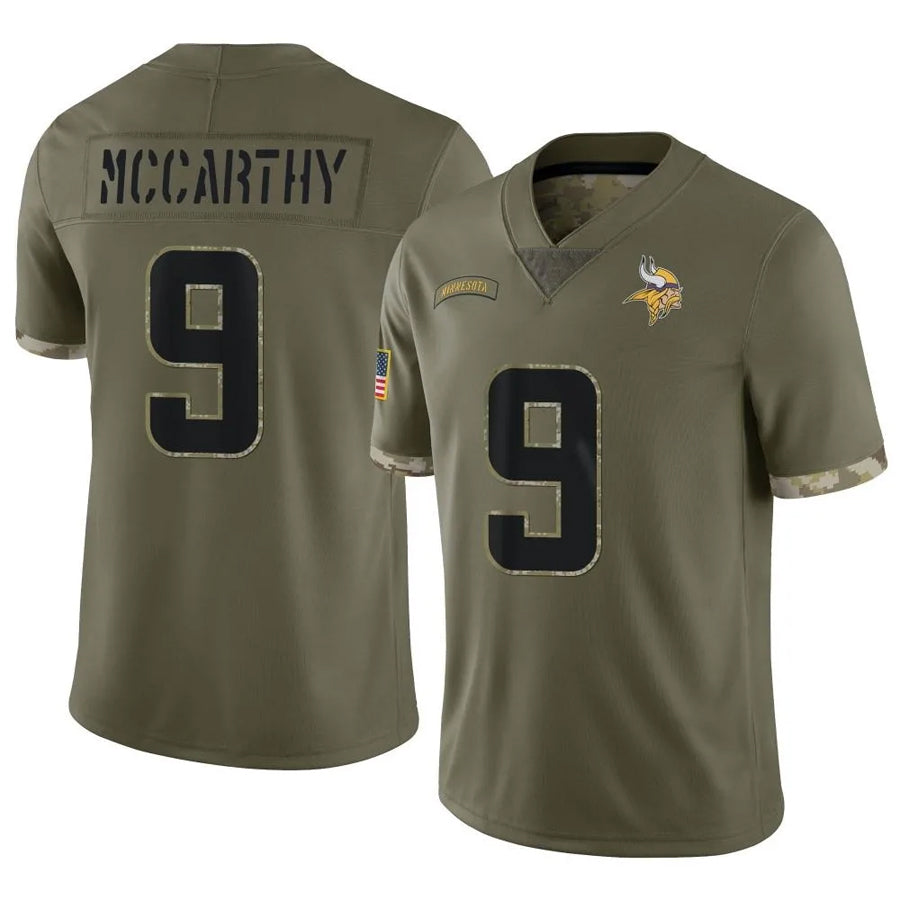 harde MN.Vikings #9 J.J. McCarthy Player Salute To Service Limited Olive Stitched Jerseys
