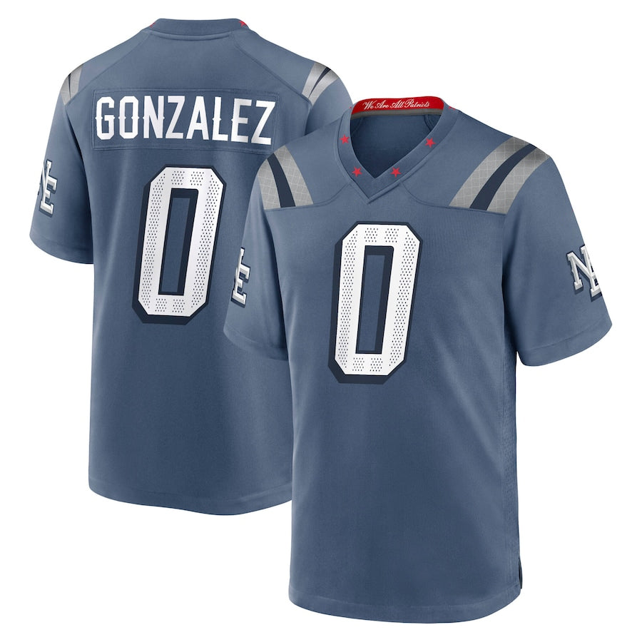 harde NE.Patriots #0 Christian Gonzalez Player Storm Blue Rivalries Collection Game Stitched Jerseys
