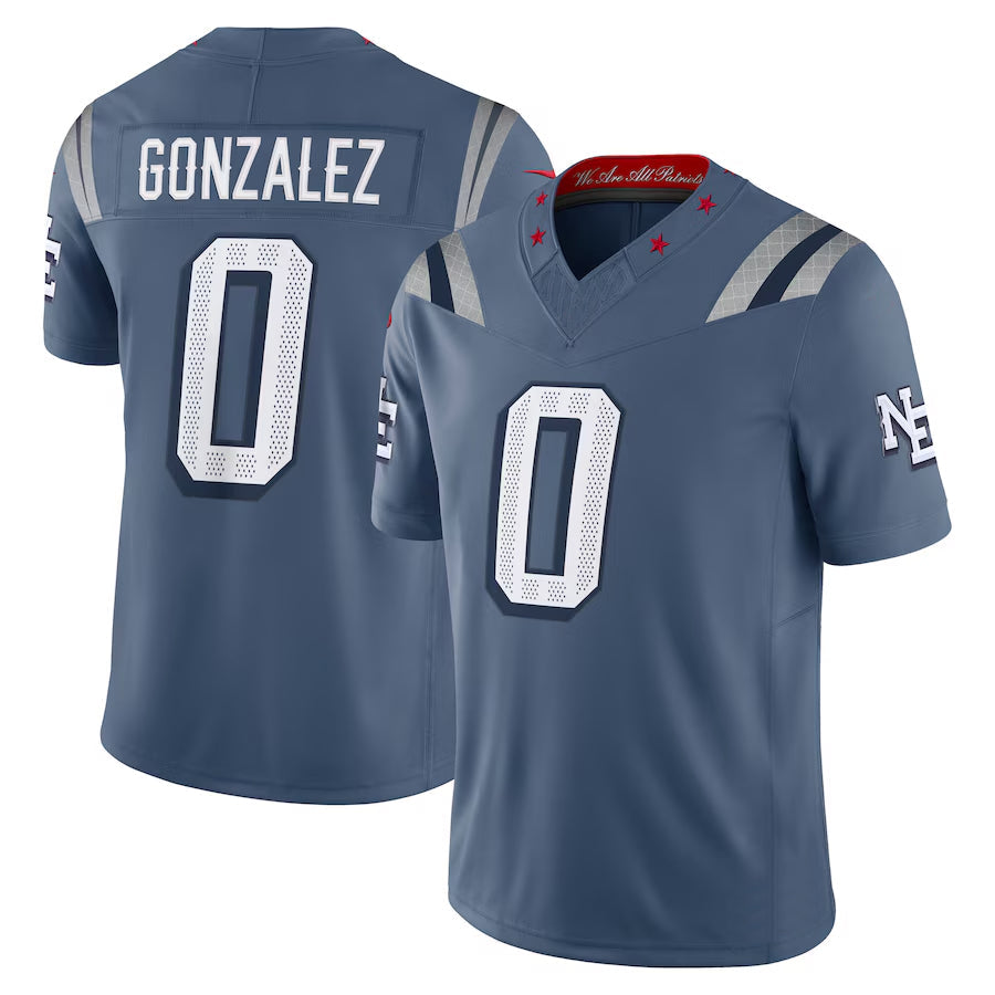 harde NE.Patriots #0 Christian Gonzalez Player Storm Blue Rivalries Collection Limited Stitched Jerseys