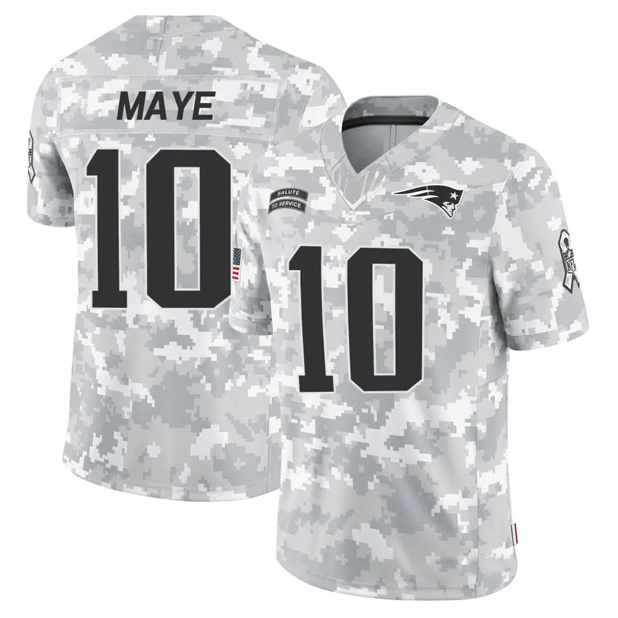 harde NE.Patriots #10 Drake Maye Player Arctic Camo Salute to Service Limited Stitched Jerseys