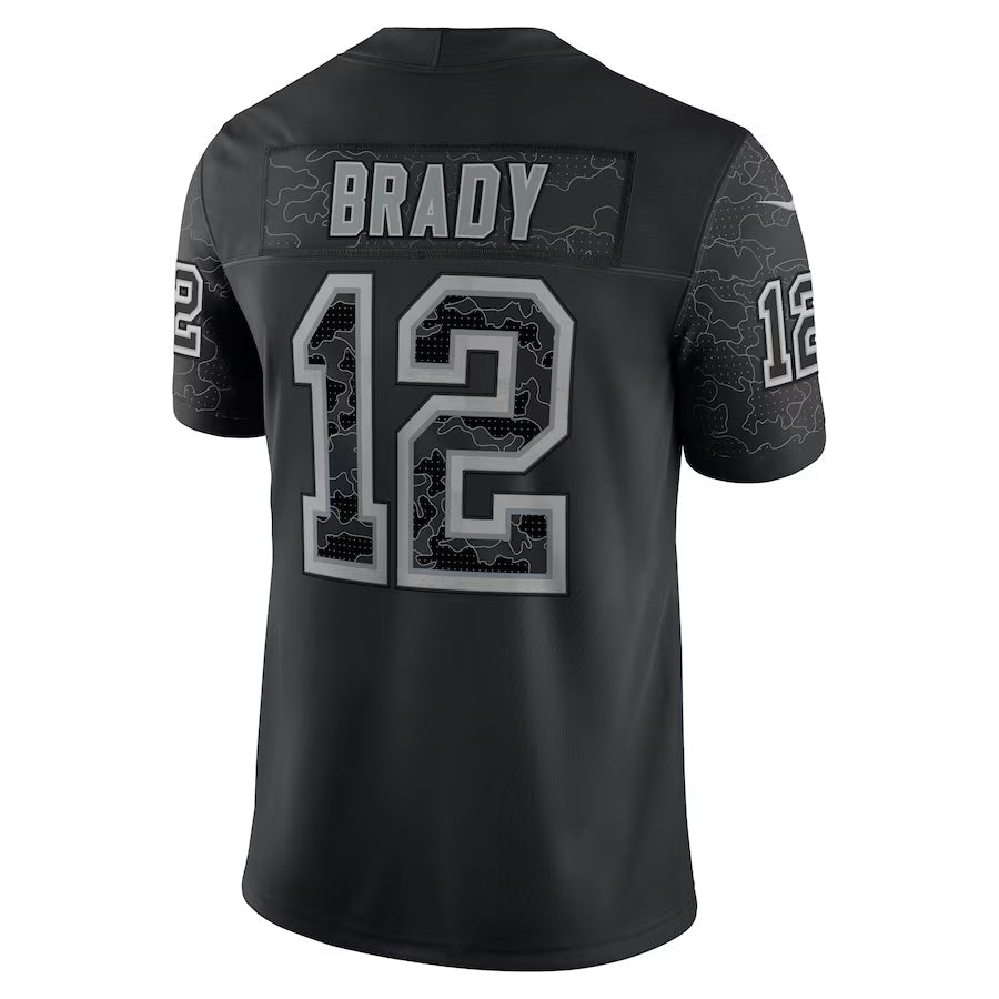 harde NE.Patriots #12 Tom Brady Player Black Reflective Limited Stitched Jerseys