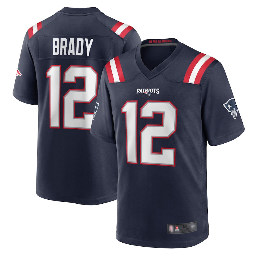 harde NE.Patriots #12 Tom Brady Player Navy Game Replica Stitched Jerseys