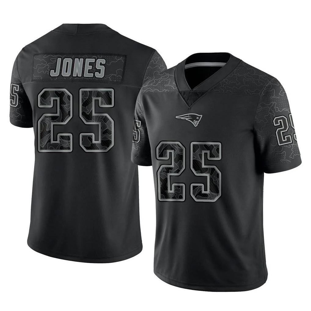 harde NE.Patriots #25 Marcus Jones Player Black Reflective LImited Home Game Stitched Jerseys