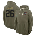 harde NE.Patriots #26 Hassan Haskins Player Olive Salute to Service Pullover Hoodies Limited Stitched Jerseys