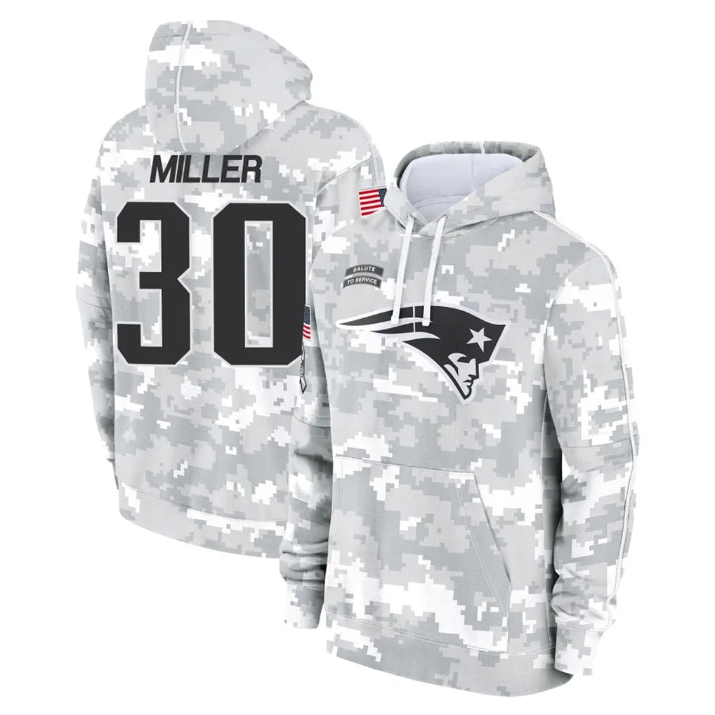 harde NE.Patriots #30 Jam Miller Player Arctic Camo Salute to Service Pullover Hoodies Limited Game Stitched Jerseys