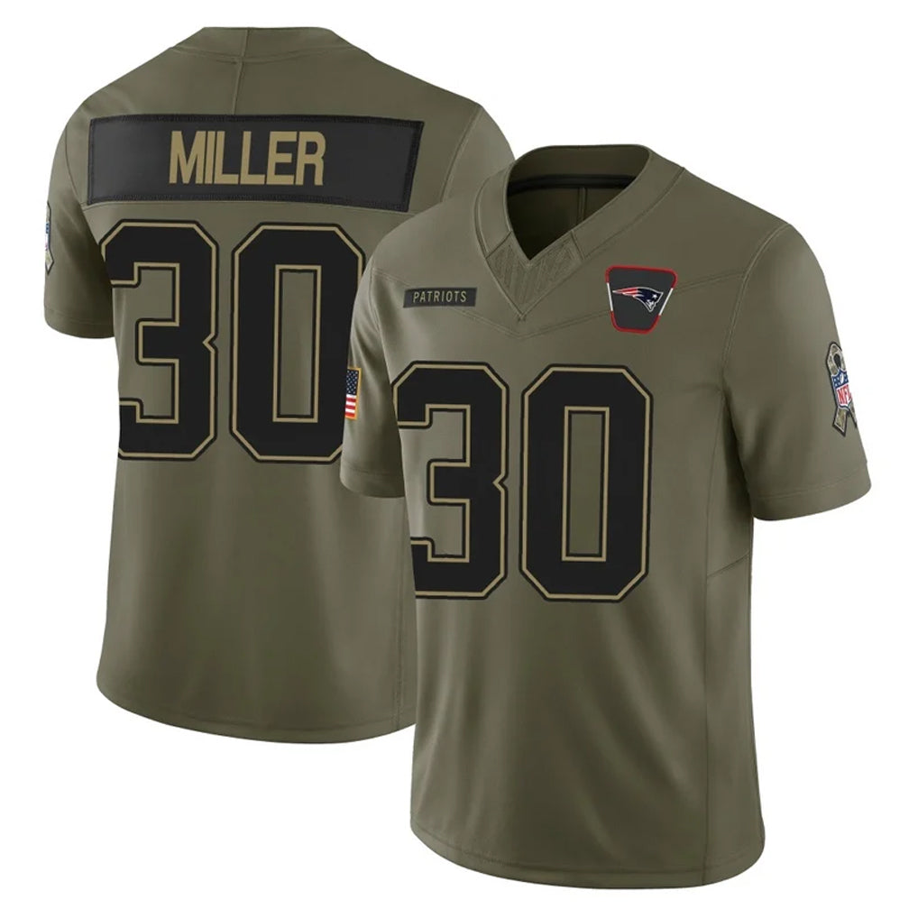 harde NE.Patriots #30 Jam Miller Player Olive 2025 Salute To Service Limited Stitched Jerseys