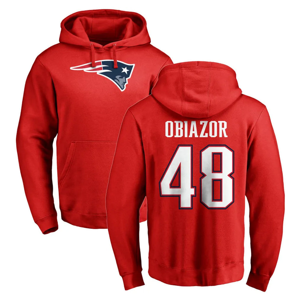 harde NE.Patriots #48 Namdi Obiazor Player Red LOGO Pullover Hoodies Home Game Stitched Jerseys
