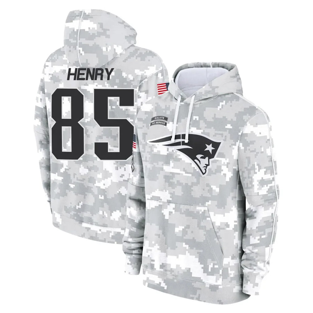 harde NE.Patriots #85 Hunter Henry Player Arctic Camo Salute to Service Pullover Hoodies Limited Game Stitched Jerseys