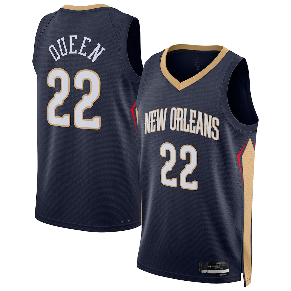 harde NO.Pelicans #22 Derik Queen Navy Swingman Stitched Jerseys- Icon Edition