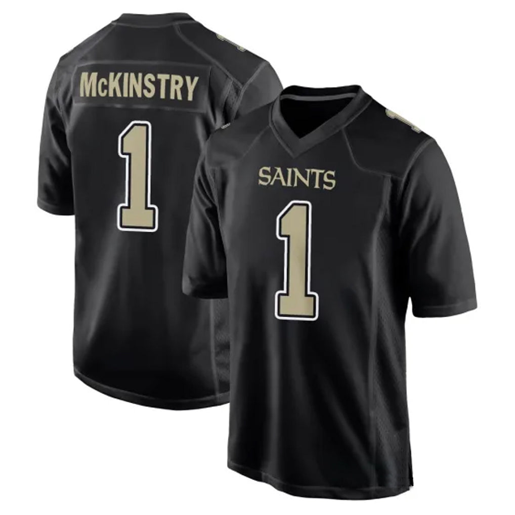 harde NO.Saints #1 Kool-Aid McKinstry Player Black Carbon Fashion Home Game Stitched Jerseys