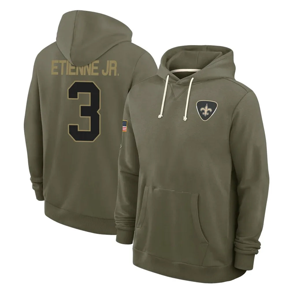 harde NO.Saints #3 Travis Etienne Jr. Player Olive Salute to Service Pullover Hoodies Limited Stitched Jerseys