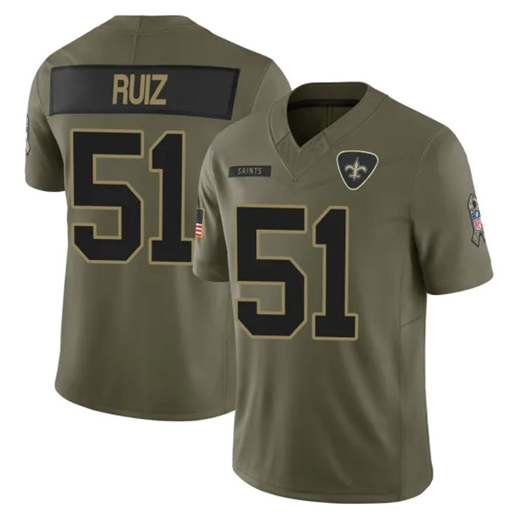 harde NO.Saints #51 Cesar Ruiz Player Olive 2025 Salute To Service Limited Stitched Jerseys