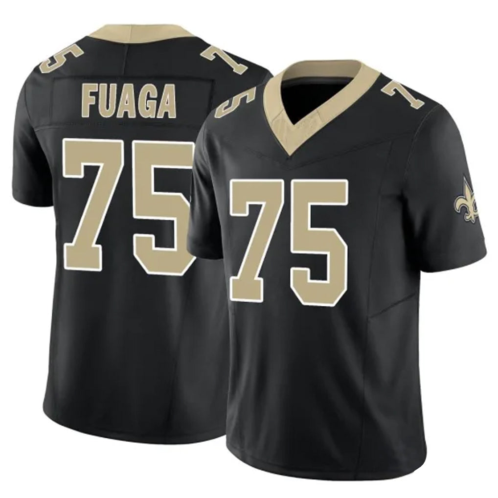 harde NO.Saints #75 Taliese Fuaga Player Black Limited Vapor F.U.S.E. Home Game Stitched Jerseys