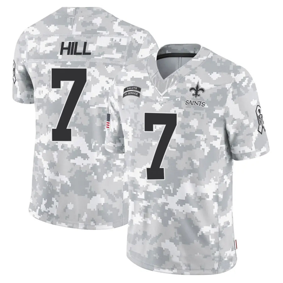 harde NO.Saints #7 Taysom Hill Player Arctic Camo Salute to Service Limited Stitched Jerseys