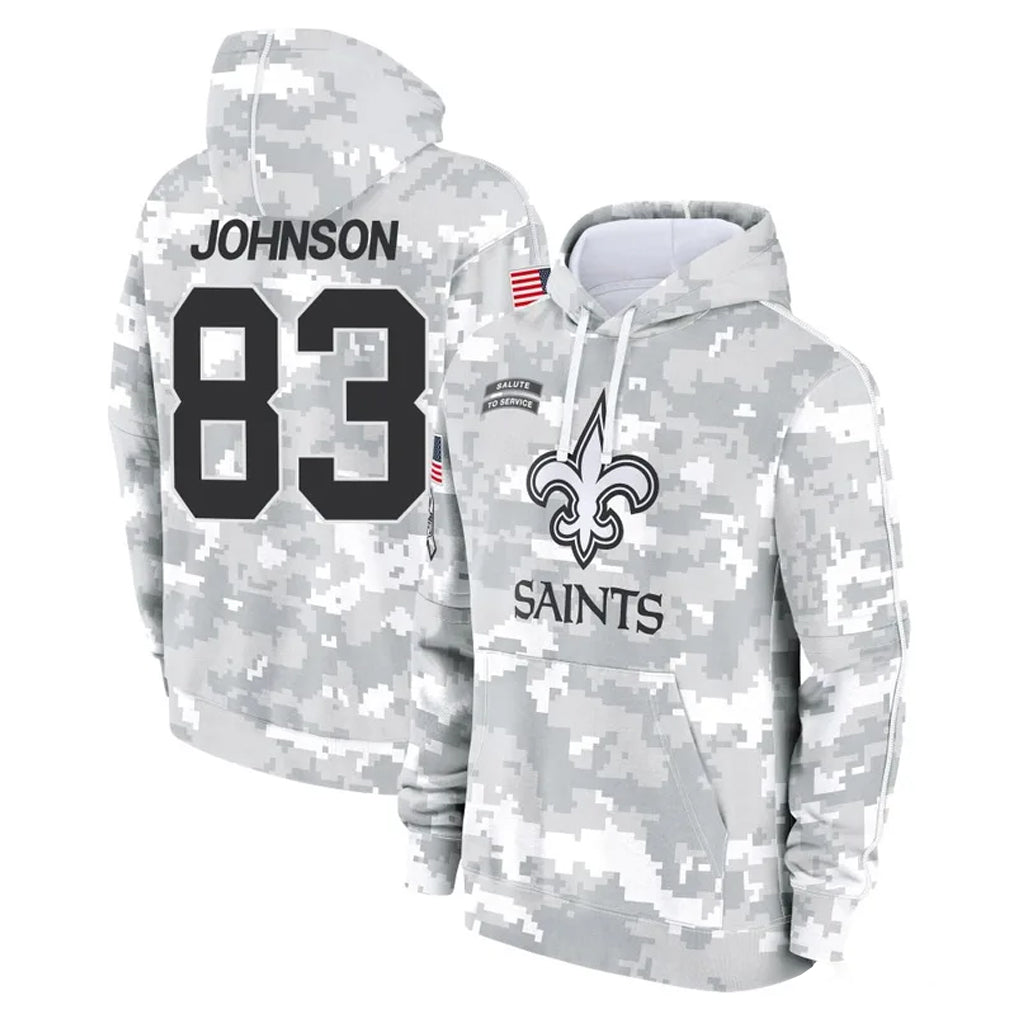 harde NO.Saints #83 Juwan Johnson Player Arctic Camo Salute to Service Pullover Hoodies Limited Game Stitched Jerseys
