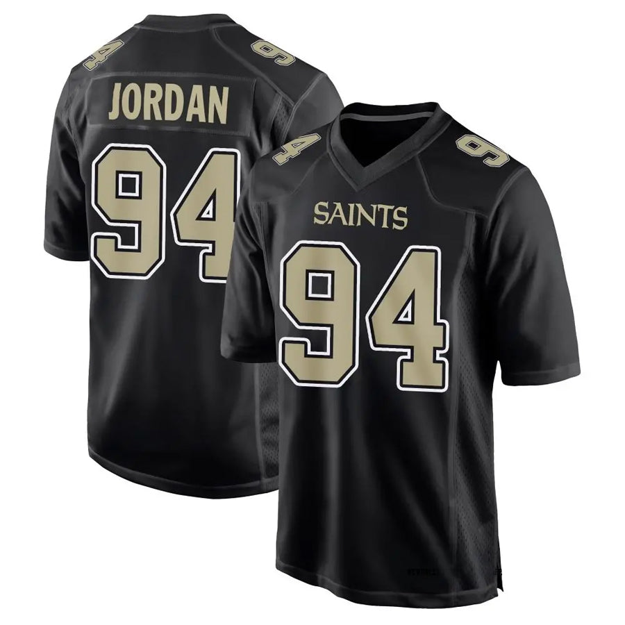 harde NO.Saints #94 Cameron Jordan Player Carbon Black Fashion Game Stitched Jerseys