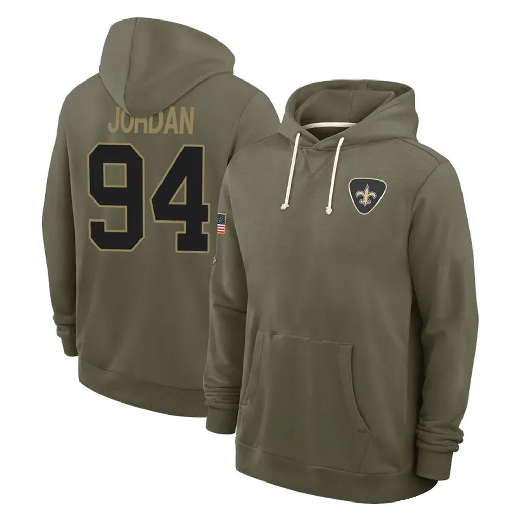 harde NO.Saints #94 Cameron Jordan Player Olive Salute to Service Pullover Hoodies Limited Stitched Jerseys