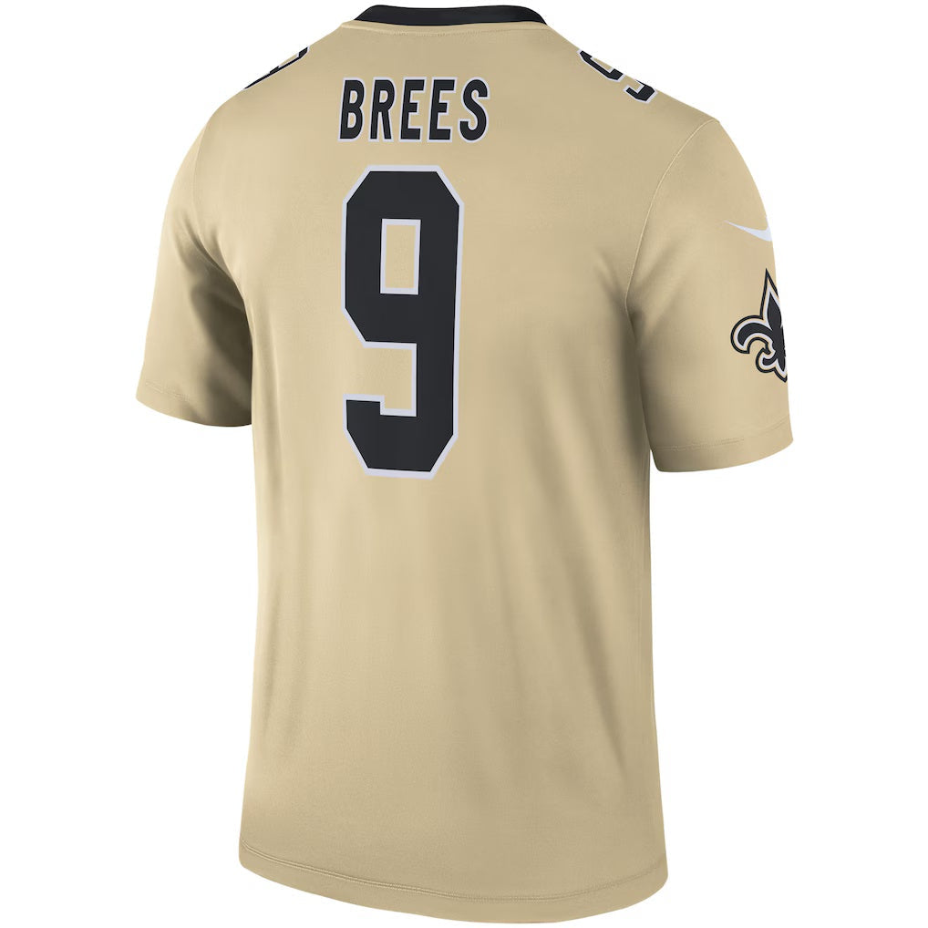 harde NO.Saints #9 Drew Brees Gold Inverted Legend Stitched Jerseys