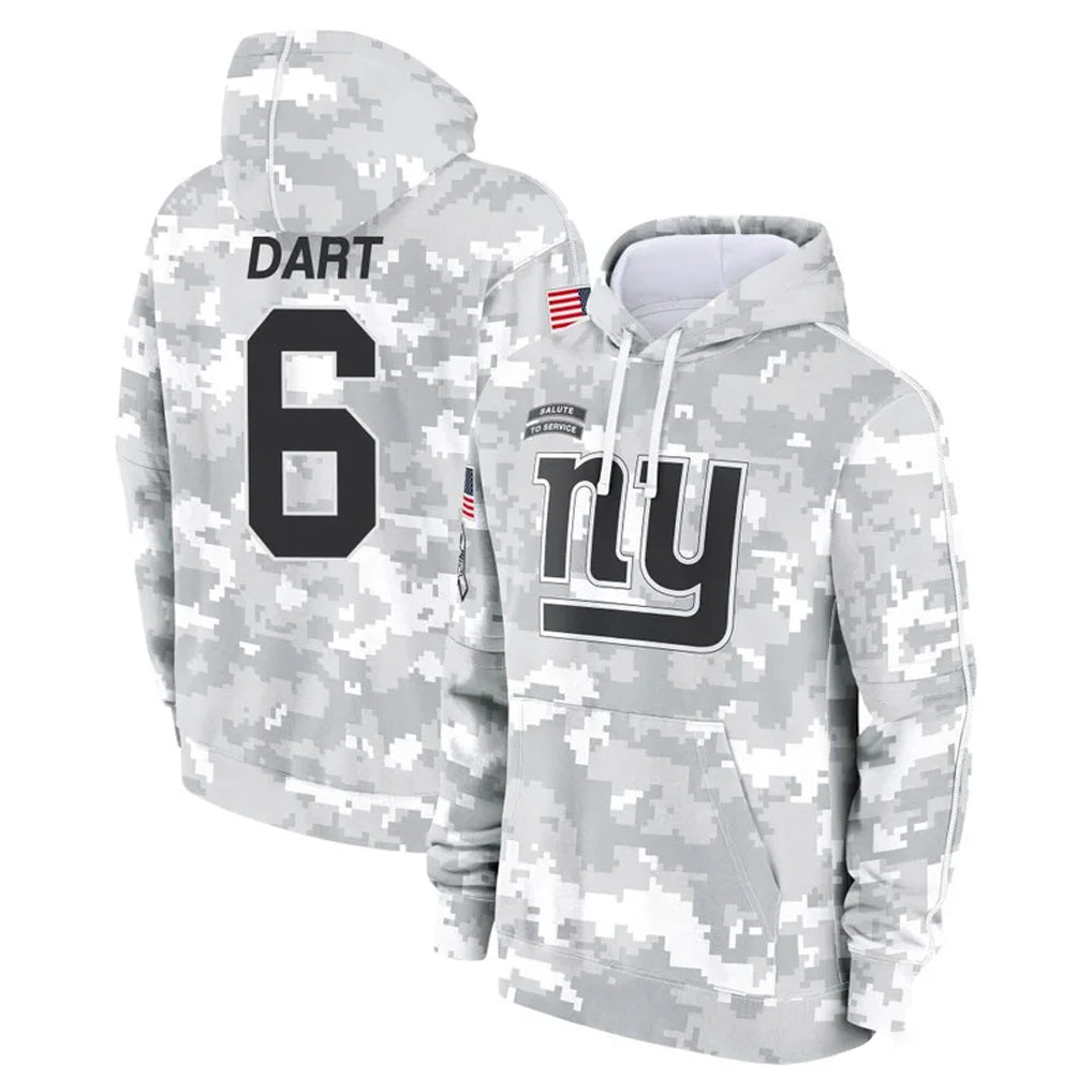 harde NY.Giants #6 Jaxson Dart Player Arctic Camo Salute to Service Pullover Hoodies Limited Game Stitched Jerseys