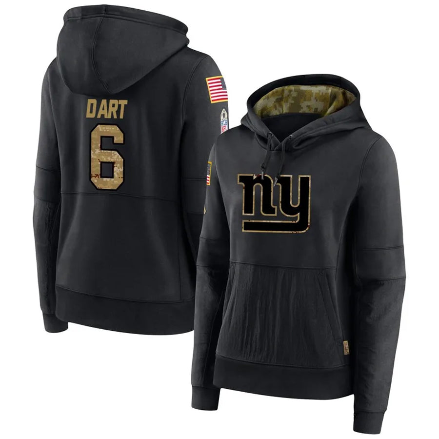 harde NY.Giants #6 Jaxson Dart Player Black Salute to Service Hoodies Stitched Jerseys