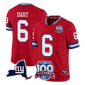 harde NY.Giants #6 Jaxson Dart Player Red 100th Season & State Patch Vapor Limited Home Game Stitched Jerseys