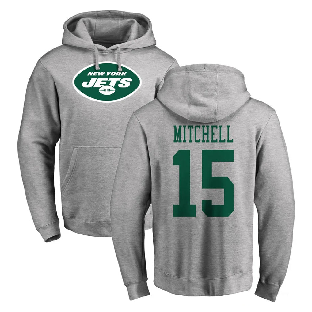 harde NY.Jets #15 Adonai Mitchell Player Gray LOGO Pullover Hoodies Limited Game Stitched Jerseys
