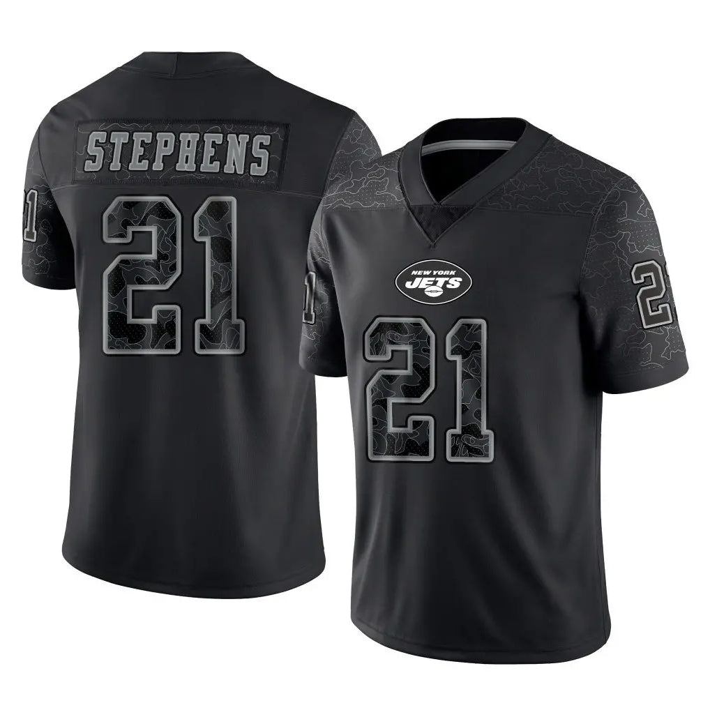harde NY.Jets #21 Brandon Stephens Player Stealth Black Limited Reflective Home Game Stitched Jerseys