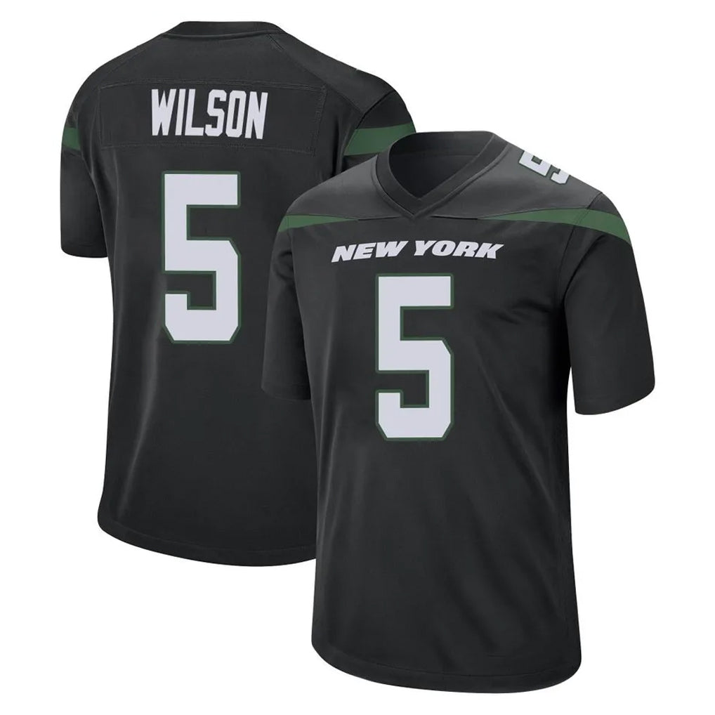 harde NY.Jets #5 Garrett Wilson Player Stealth Black Home Game Stitched Jerseys