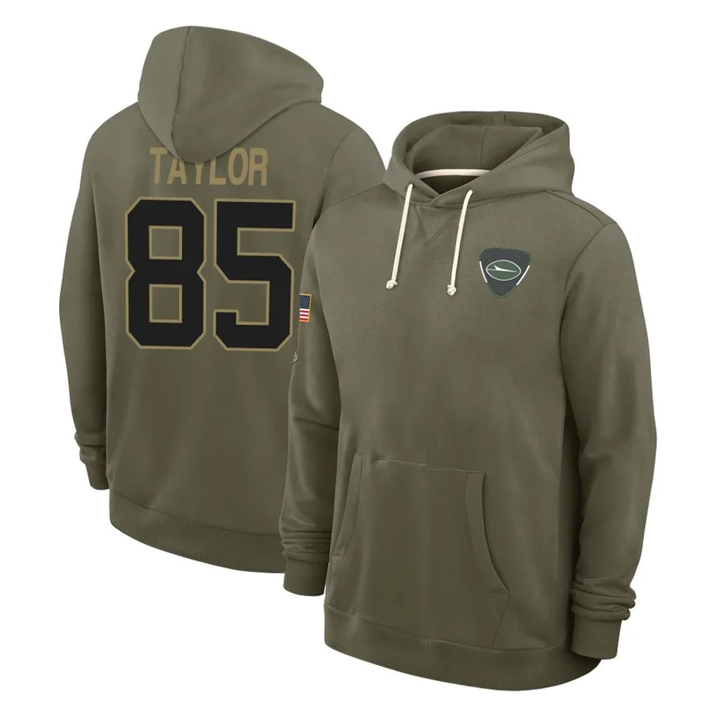 harde NY.Jets #85 Mason Taylor Player Olive Salute to Service Pullover Hoodies Limited Stitched Jerseys