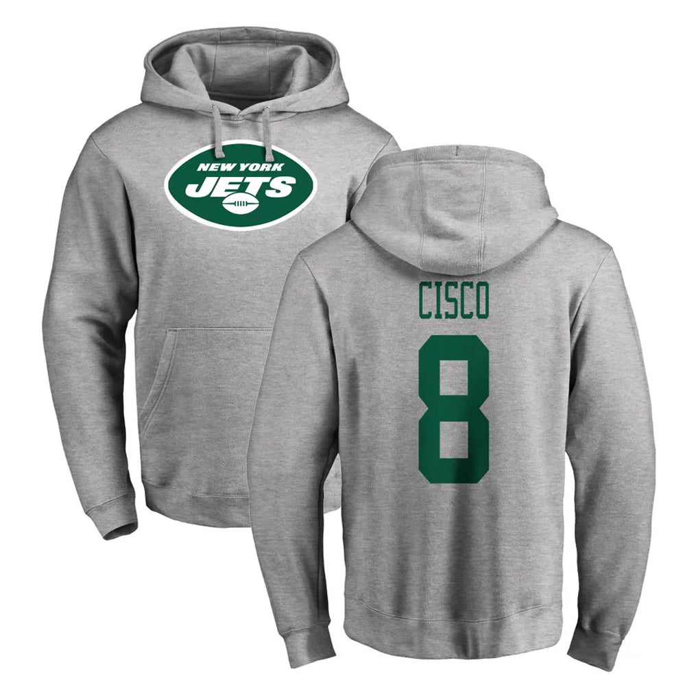 harde NY.Jets #8 Andre Cisco Player Gray LOGO Pullover Hoodies Limited Game Stitched Jerseys