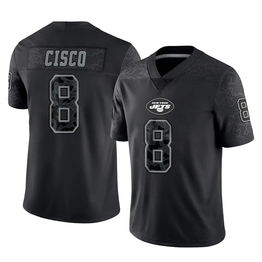 harde NY.Jets #8 Andre Cisco Player Stealth Black Limited Reflective Home Game Stitched Jerseys
