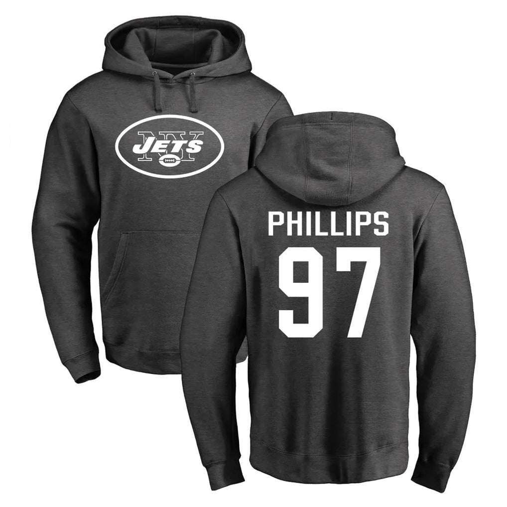 harde NY.Jets #97 Harrison Phillips Player Gray Pullover Hoodies Limited Game Stitched Jerseys