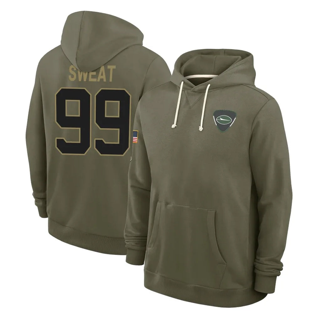 harde NY.Jets #99 T'Vondre Sweat Player Olive Salute to Service Pullover Hoodies Limited Stitched Jerseys