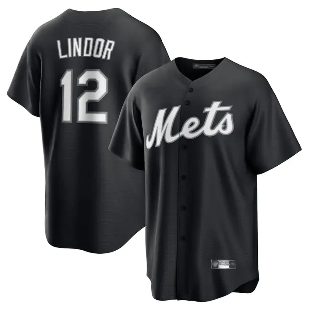 harde NY.Mets #12 Francisco Lindor Player Black Home Game Stitched Jerseys