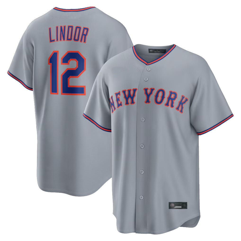 harde NY.Mets #12 Francisco Lindor Player Gray Road Home Game Stitched Jerseys