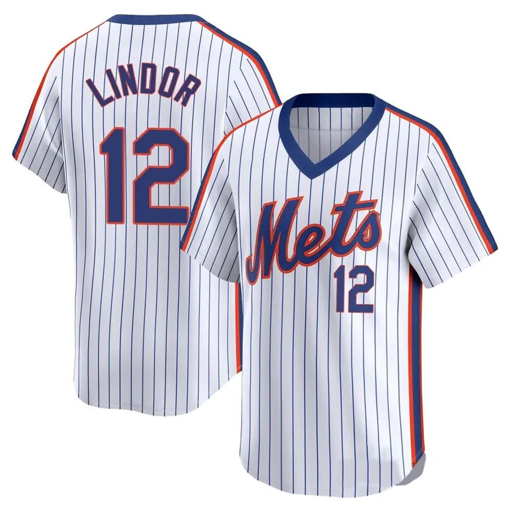 harde NY.Mets #12 Francisco Lindor Player White Cooperstown Collection T-shirt Game Stitched Jerseys