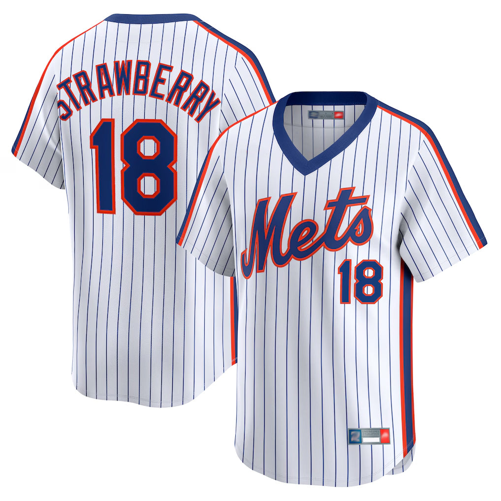 harde NY.Mets #18 Darryl Strawberry Player White Cooperstown Collection T-shirt Game Stitched Jerseys