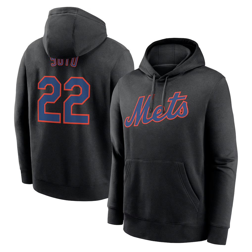 harde NY.Mets #22 Juan Soto Player Black Club Pullover Hoodie Game Stitched Jerseys