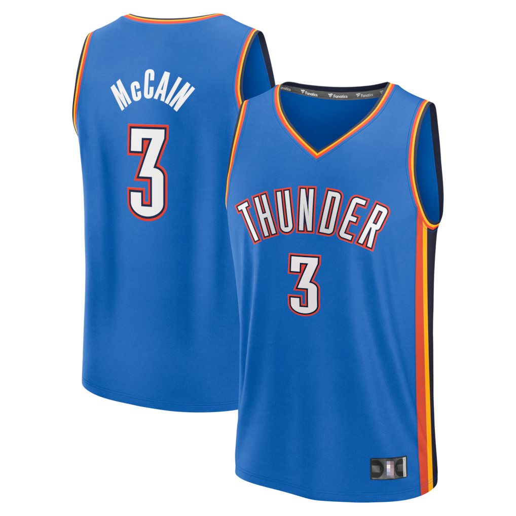 harde OC.Thunder #3 Jared McCain Blue Fast Break Replica Stitched Jerseys - Icon Edition