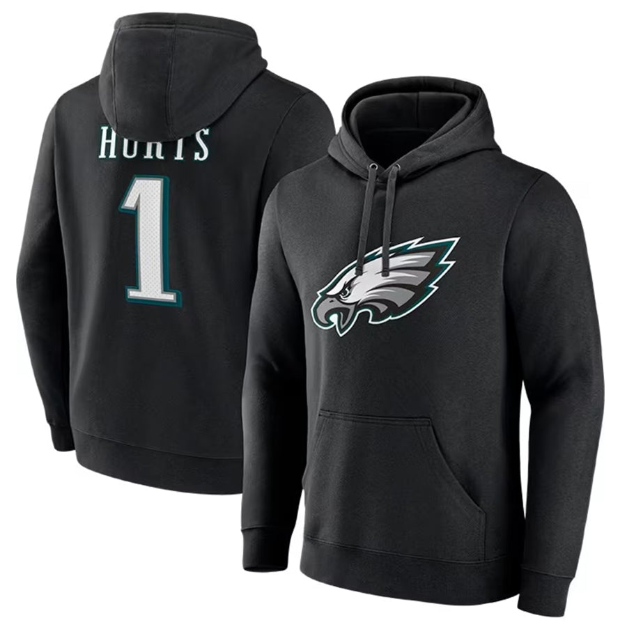 harde P.Eagles #1 Jalen Hurts Player Black Military Hoodie Game Stitched Jerseys