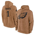 harde P.Eagles #1 Jalen Hurts Player Brown Salute to Service Pullover Hoodies Limited Game Stitched Jerseys