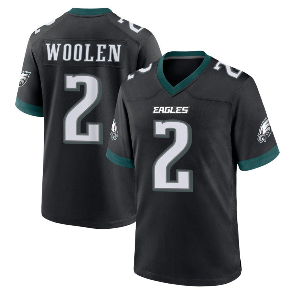 harde P.Eagles #2 Riq Woolen Player Black Game Home Stitched Jerseys