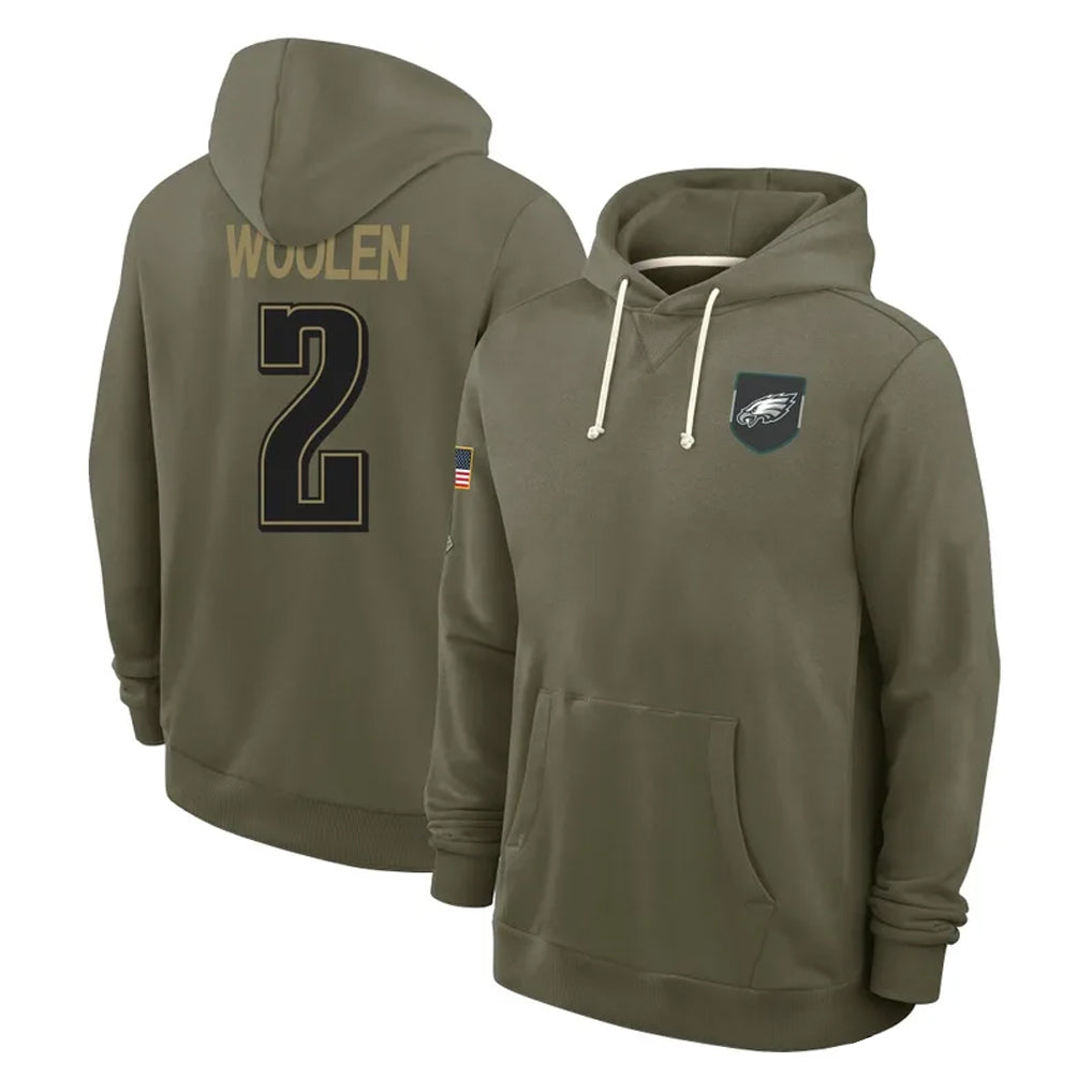 harde P.Eagles #2 Riq Woolen Player Olive Salute to Service Pullover Hoodies Limited Stitched Jerseys